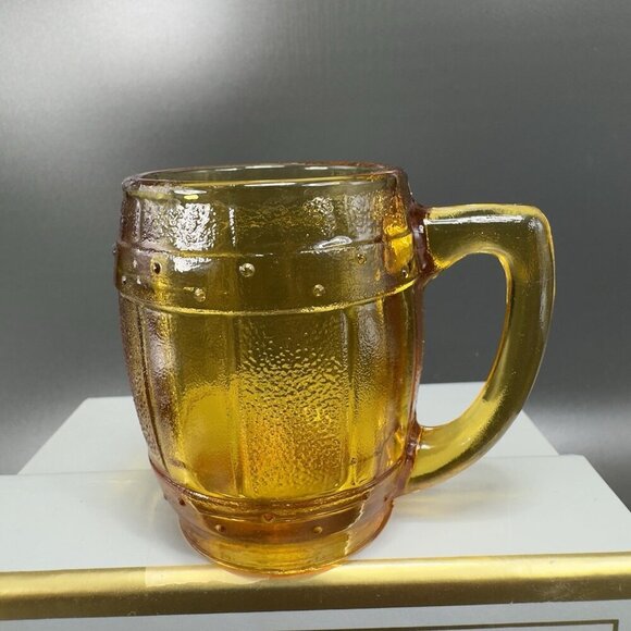 Vintage Barrel Cup Shot Glass Toothpick Holder Amber Gold Miniature Decorative - Picture 11 of 11